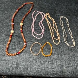 Wood beans small stones necklace bracelets lot vintage retro estate sale